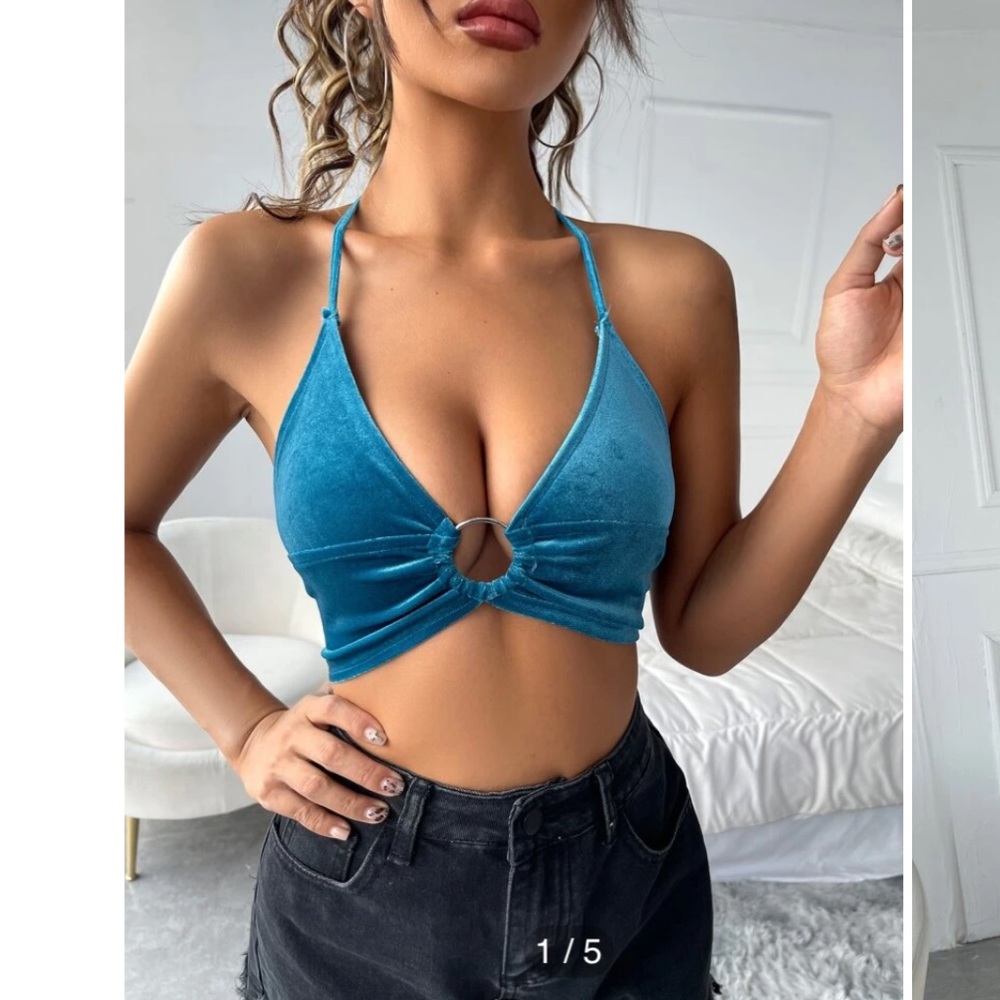 Malianna NWT backless tie halter top with ring